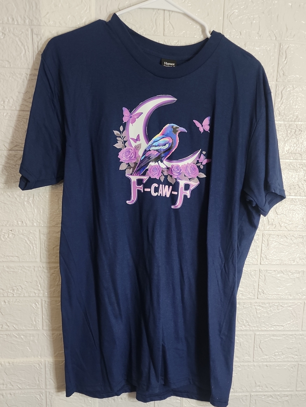 Hanes Navy Short-Sleeve Tee with Purple Floral Bird Graphic